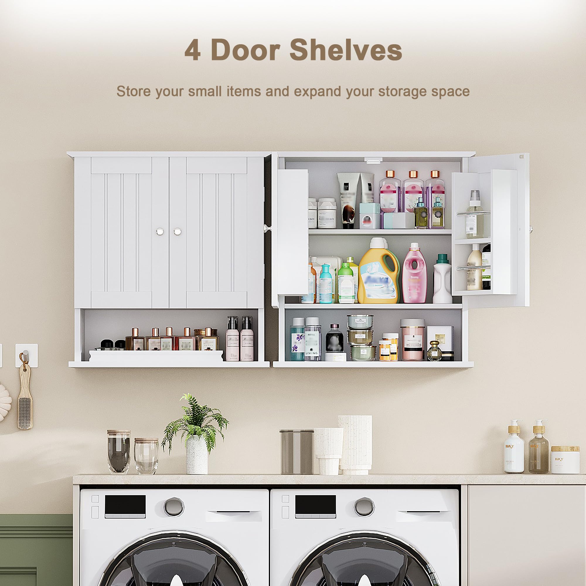 ChooChoo Kitchen Cabinet Wall Mounted, Laundry Room Cabinet with Door Shelves, Bathroom Wall Cabinet with Adjustable Shelf, Medicine Cabinet for Bathroom, Kitchen, Laundry Room, White - Image 5
