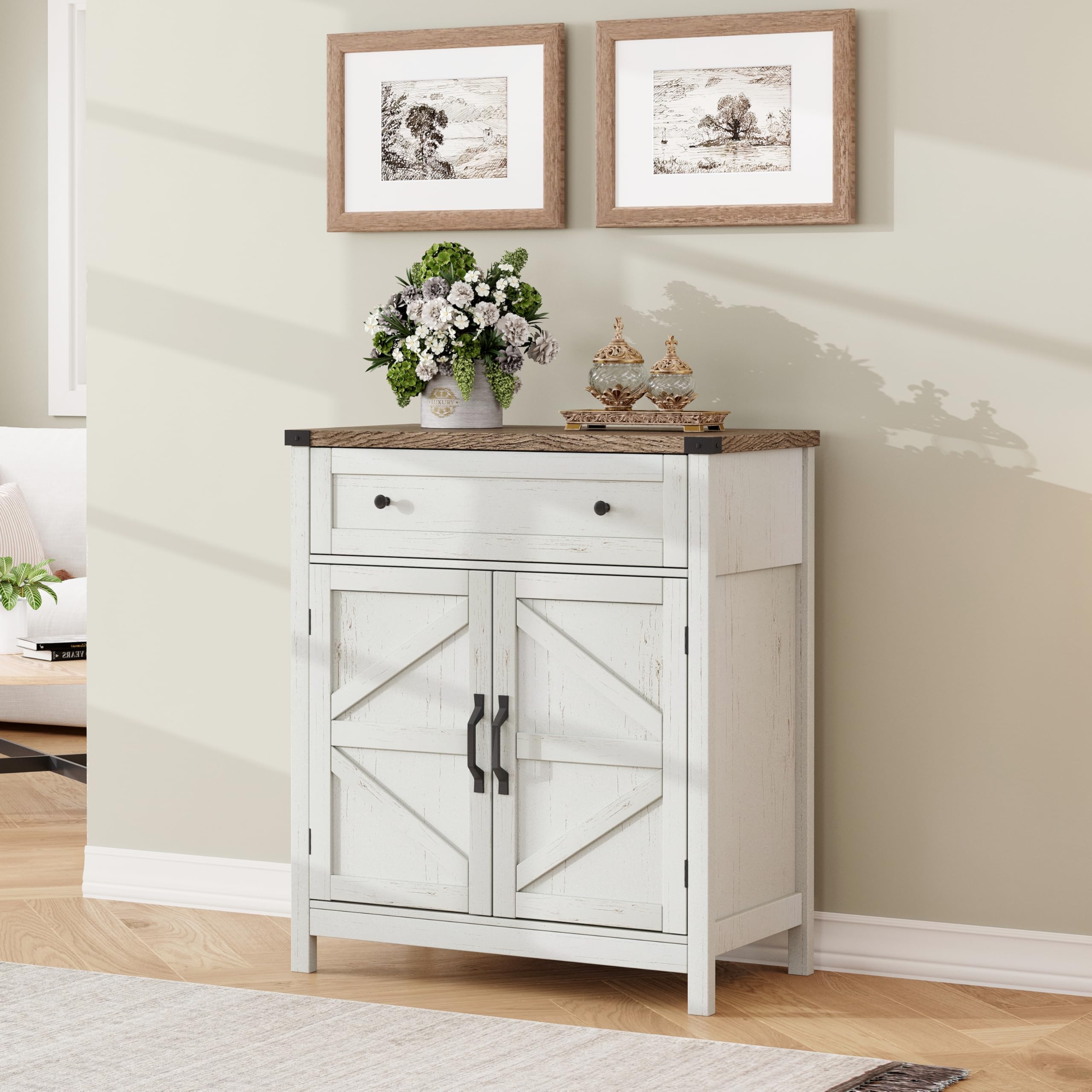 ChooChoo Kitchen Storage Cabinet, Coffee Bar Cabinet, Farmhouse Buffet Sideboard with Drawer for Kitchen, Living Room, White - Image 3