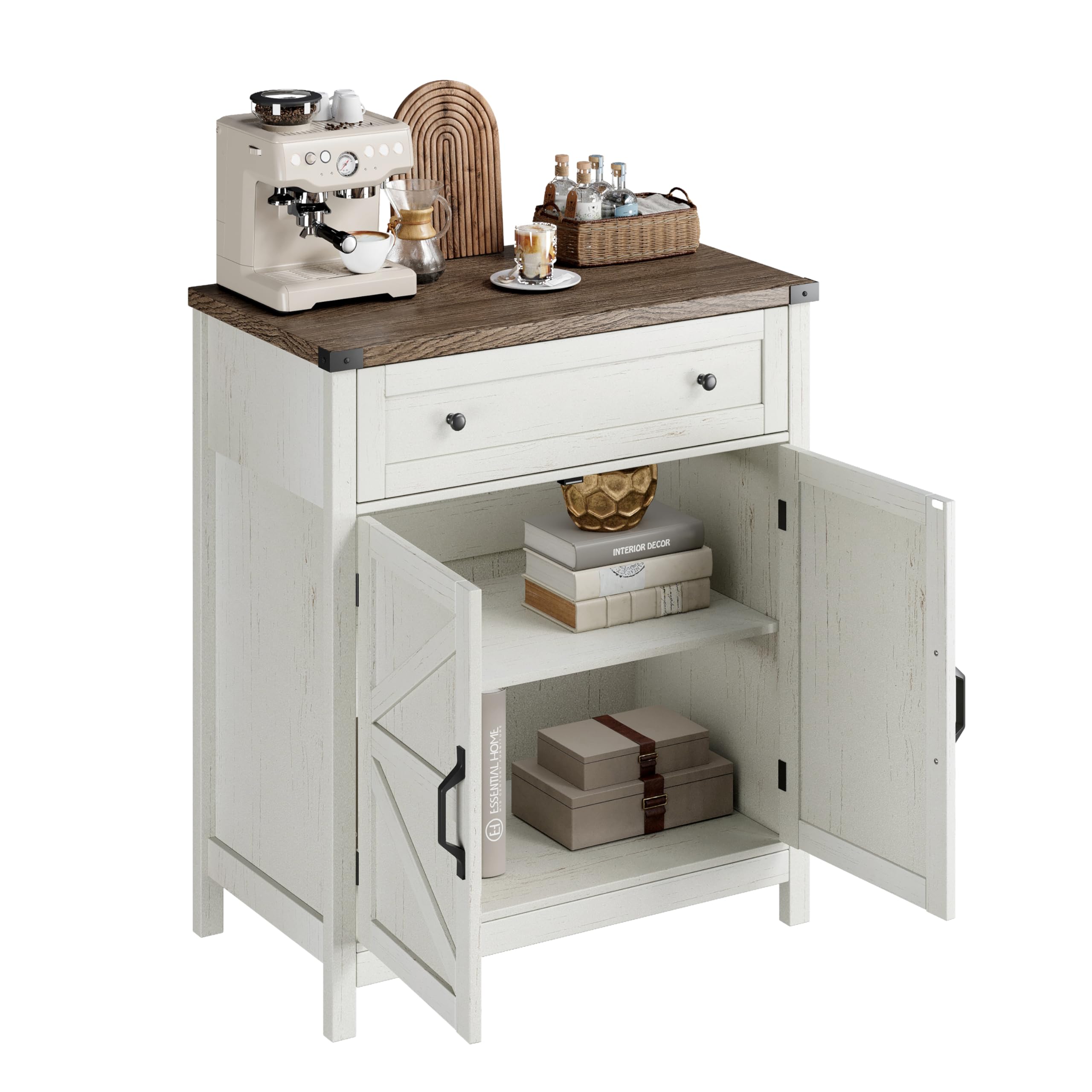 ChooChoo Kitchen Storage Cabinet, Coffee Bar Cabinet, Farmhouse Buffet Sideboard with Drawer for Kitchen, Living Room, White - Image 7