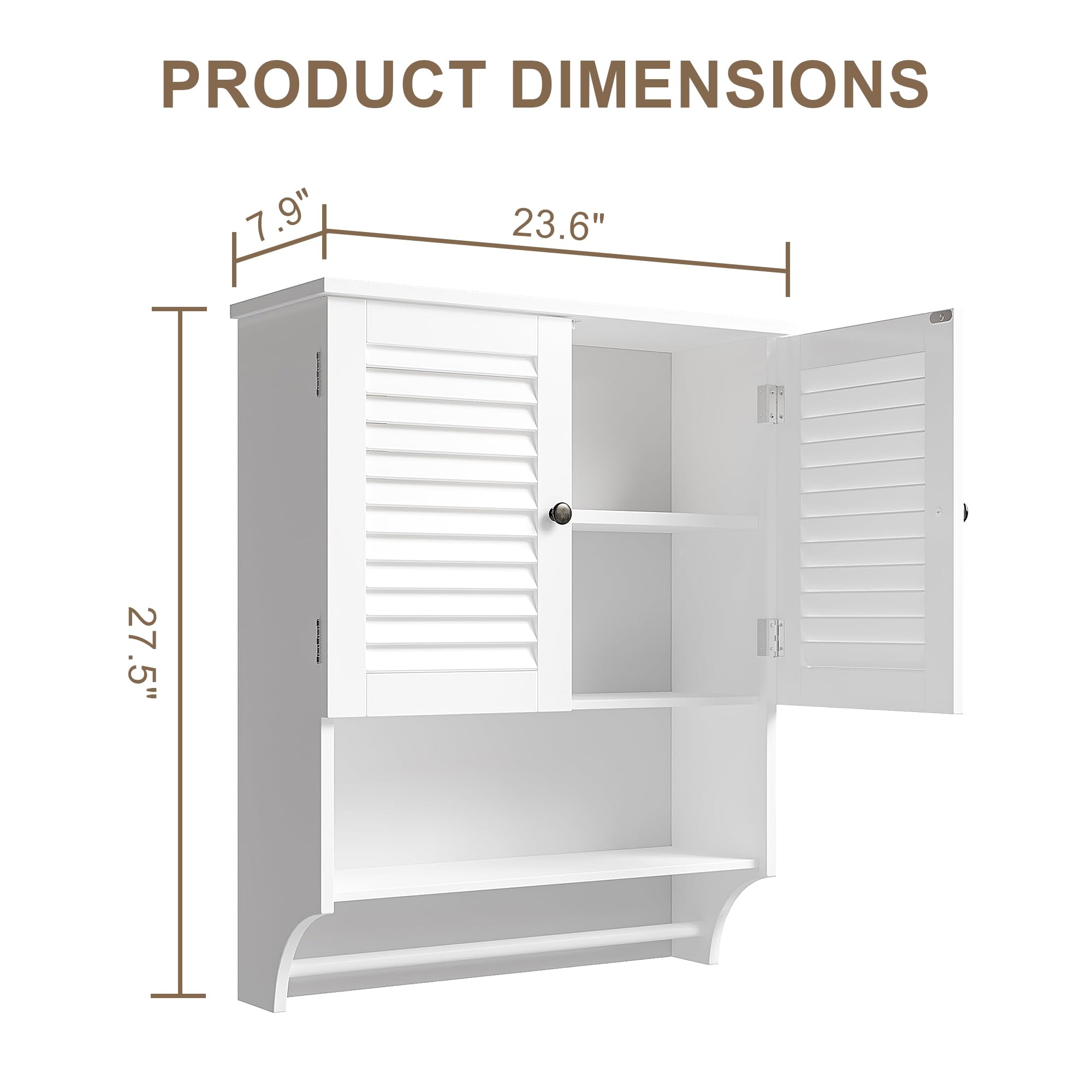 ChooChoo Medicine Cabinet, Bathroom Wall Cabinet, 2 Doors Over The Toilet Space Saver Storage Cabinet with Large Space, White - Image 3