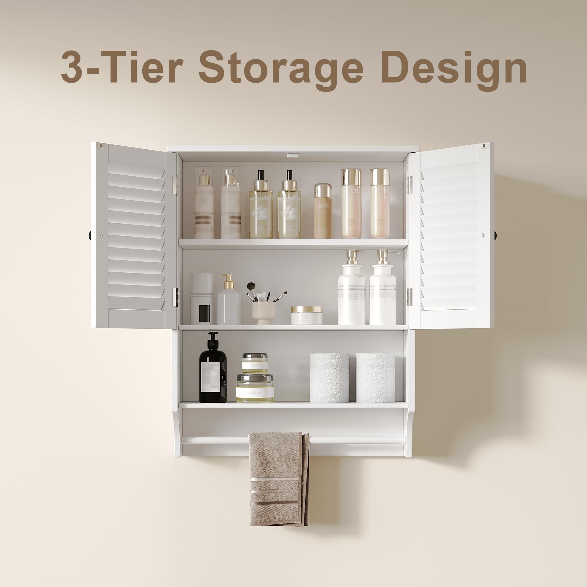 ChooChoo Medicine Cabinet, Bathroom Wall Cabinet, 2 Doors Over The Toilet Space Saver Storage Cabinet with Large Space, White - Image 5