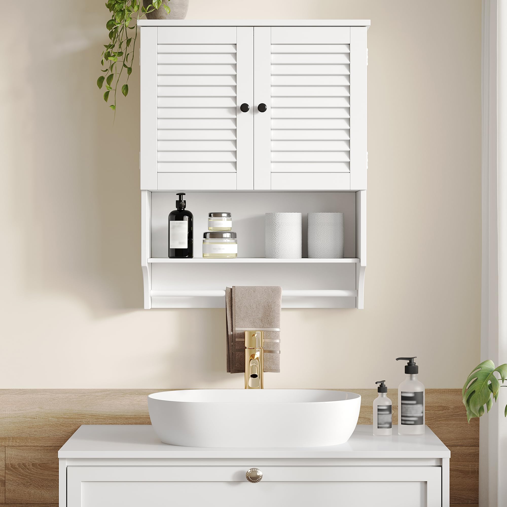 ChooChoo Medicine Cabinet, Bathroom Wall Cabinet, 2 Doors Over The Toilet Space Saver Storage Cabinet with Large Space, White - Image 8