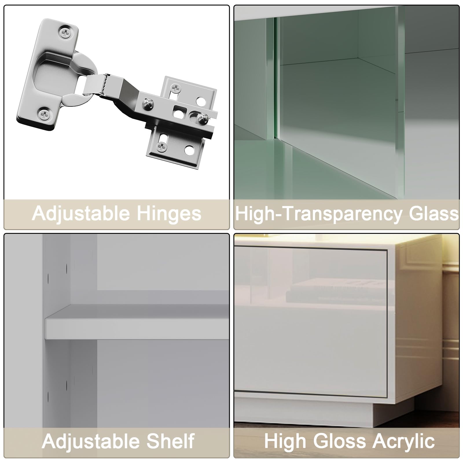 ChooChoo Modern LED TV Stand for 50/55/60/65 Inch TV, High Glossy Entertainment Center with 2 Storage Cabinets, Media Console with 5 Open Shelves for Living Room, Bedroom, White - Image 5