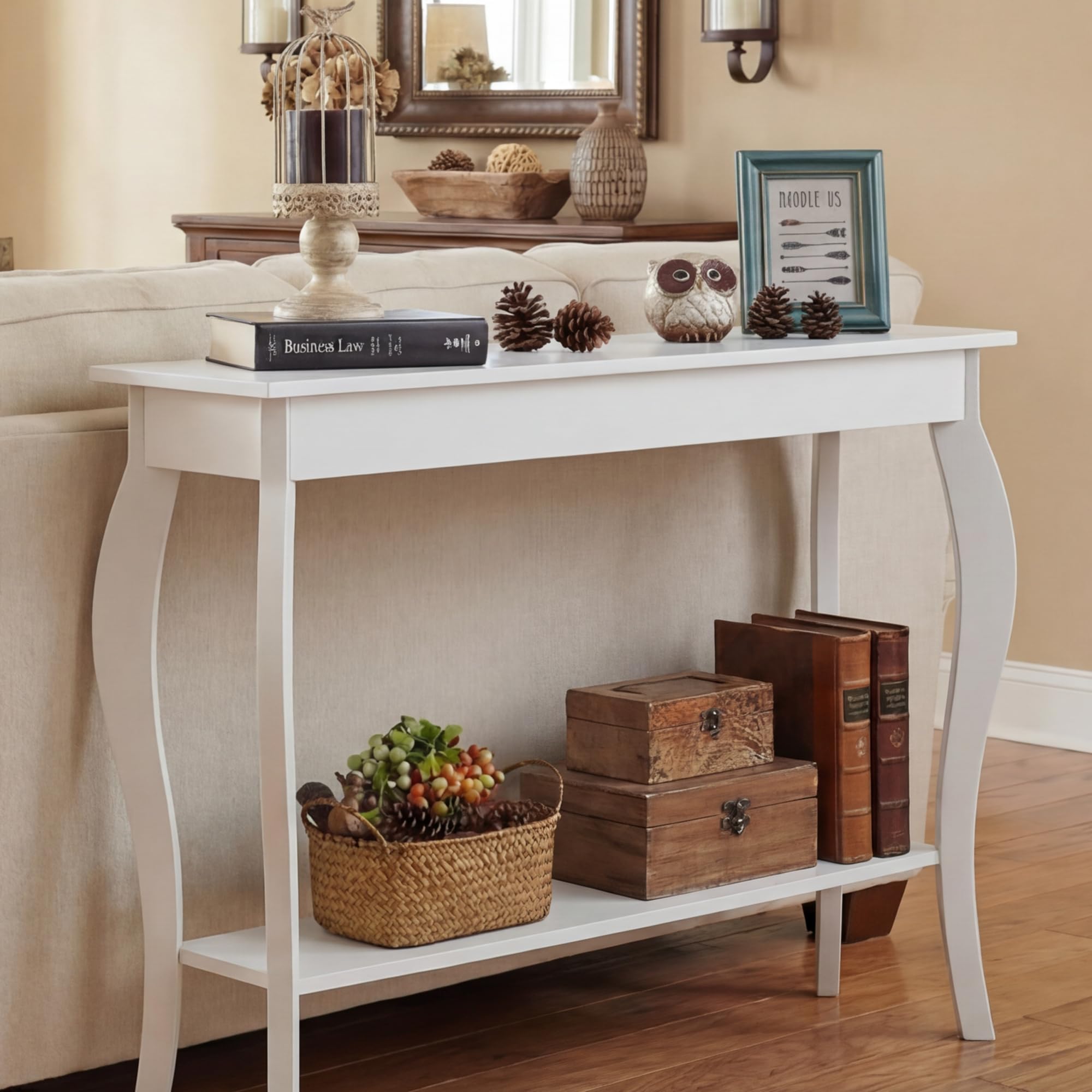 ChooChoo Narrow Console Table, Chic Accent Sofa Table, Entryway Table, White - Image 3