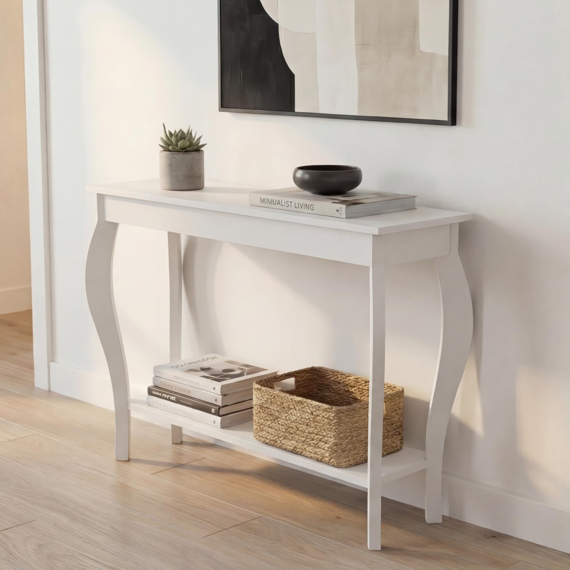 ChooChoo Narrow Console Table, Chic Accent Sofa Table, Entryway Table, White - Image 6