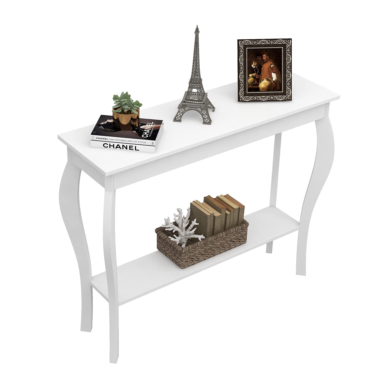 ChooChoo Narrow Console Table, Chic Accent Sofa Table, Entryway Table, White - Image 8