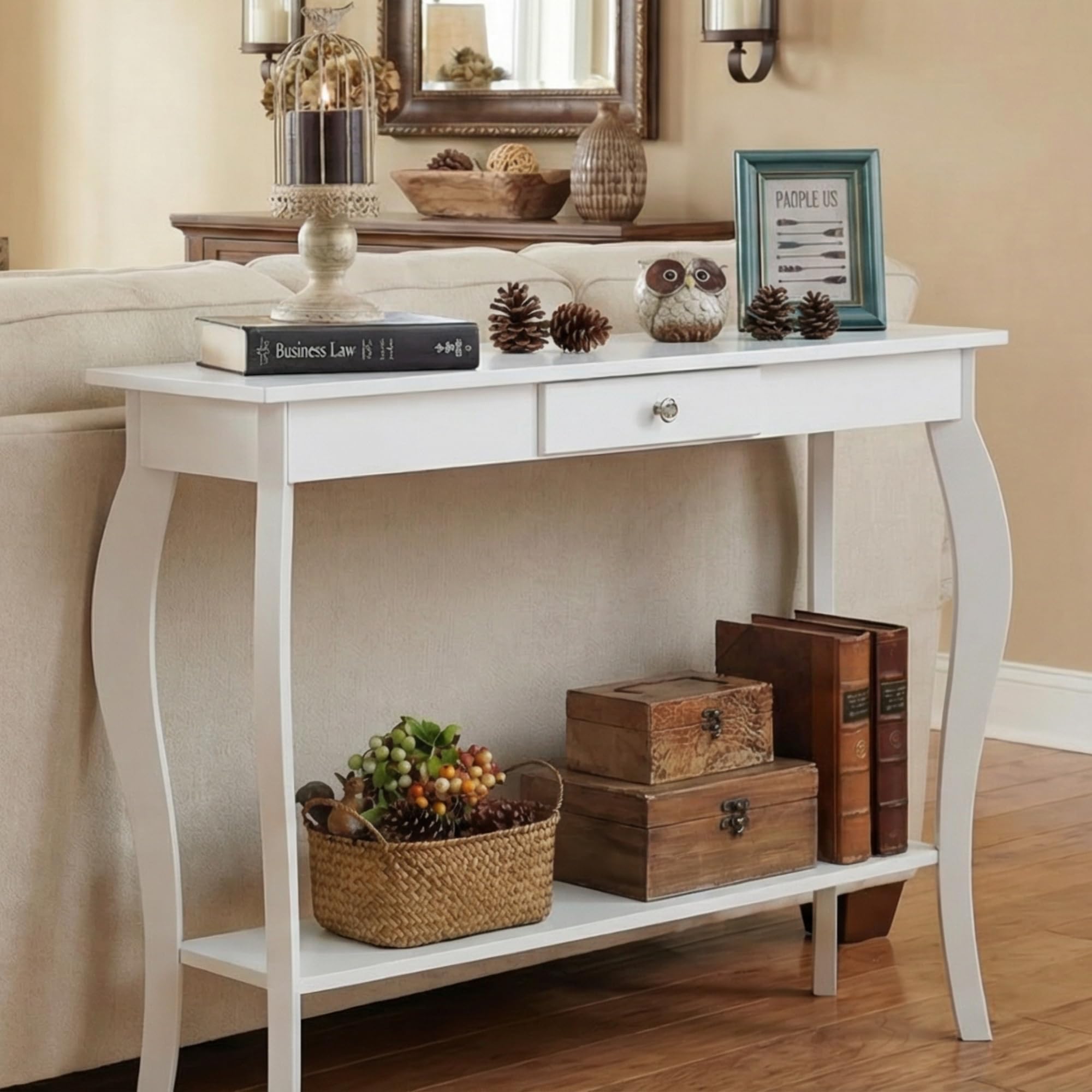 ChooChoo Narrow Console Table with Drawer, Chic Accent Sofa Table, Entryway Table, 39.3 Inch, White - Image 3