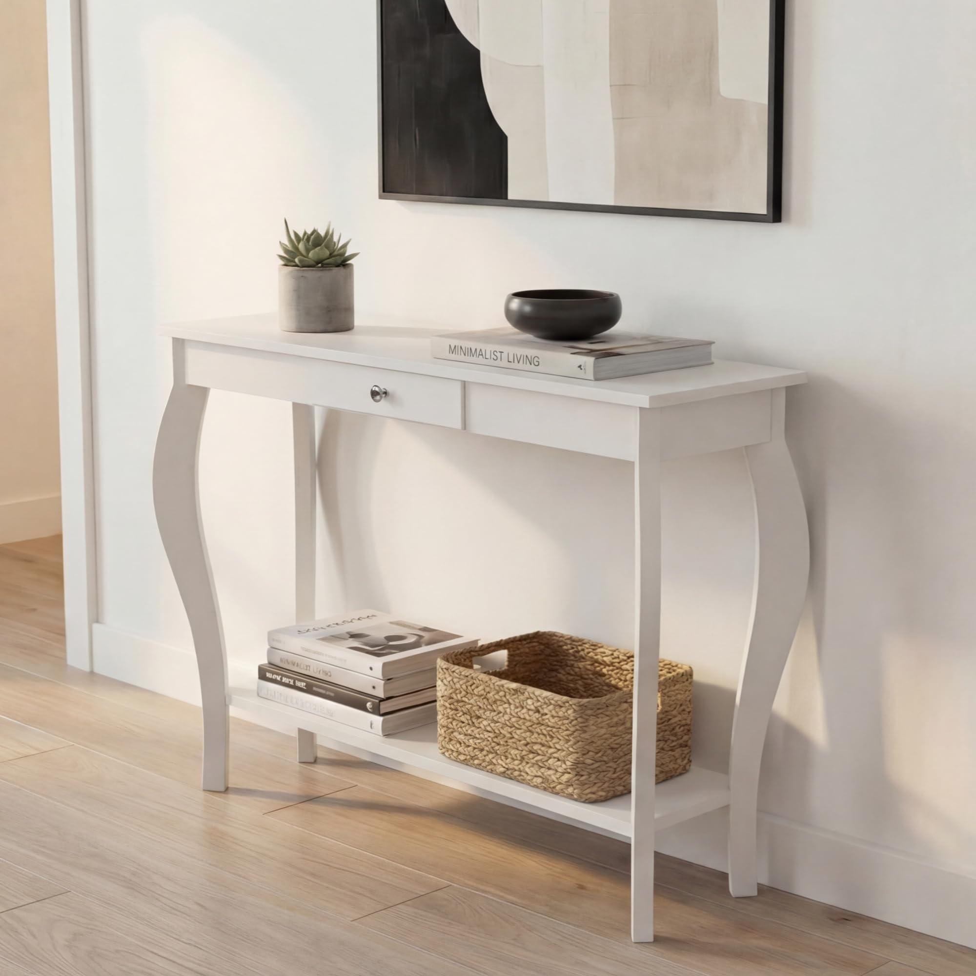 ChooChoo Narrow Console Table with Drawer, Chic Accent Sofa Table, Entryway Table, 39.3 Inch, White - Image 5