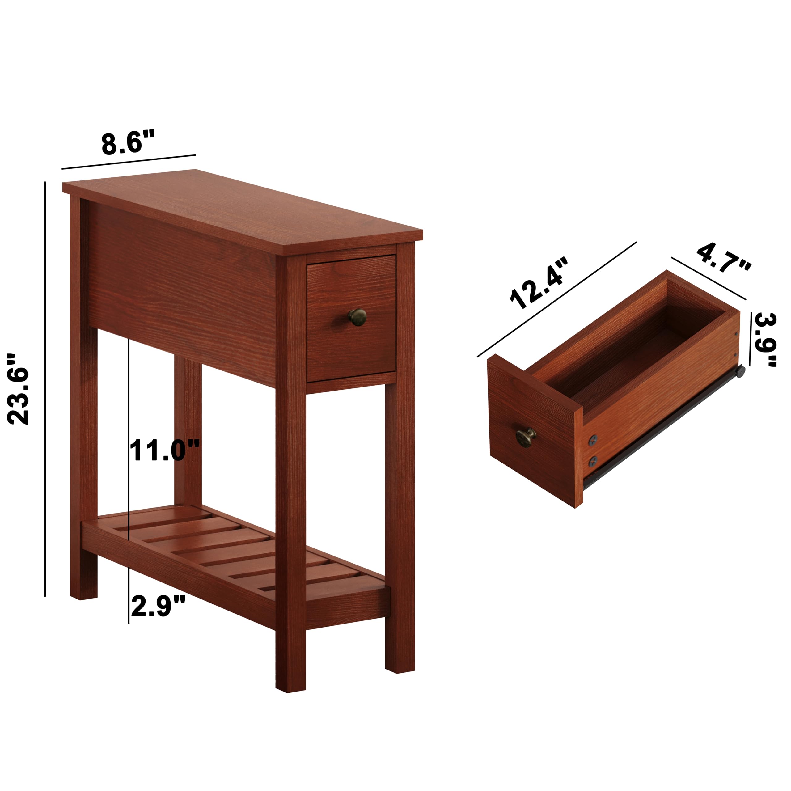 ChooChoo Narrow End Table, Small Side Table for Small Spaces, Slim End Table with Drawer, Narrow Nightstand Bedside Table for Living Room Bedroom, Cherry Brown, 2 Pack - Image 3