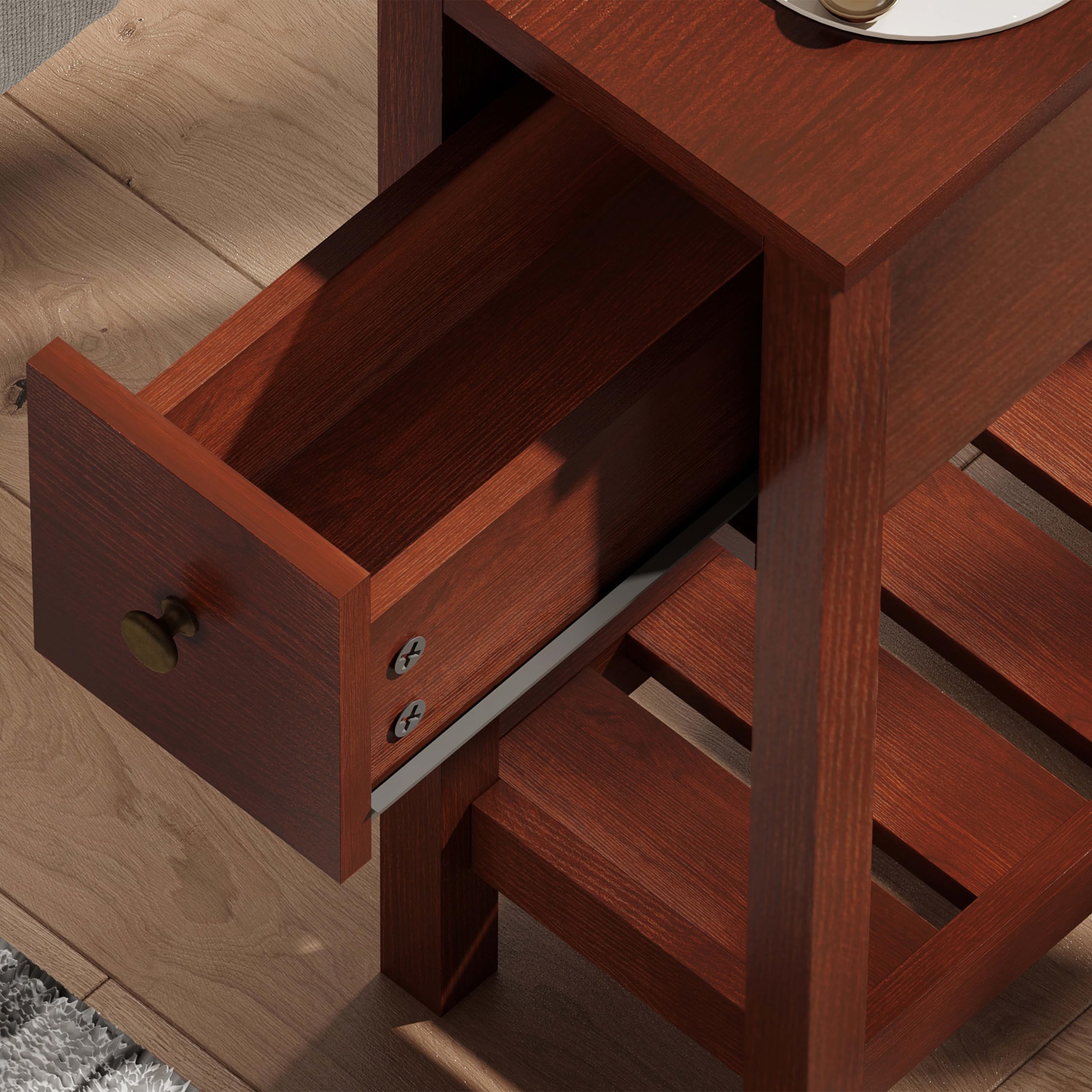 ChooChoo Narrow End Table, Small Side Table for Small Spaces, Slim End Table with Drawer, Narrow Nightstand Bedside Table for Living Room Bedroom, Cherry Brown, 2 Pack - Image 8