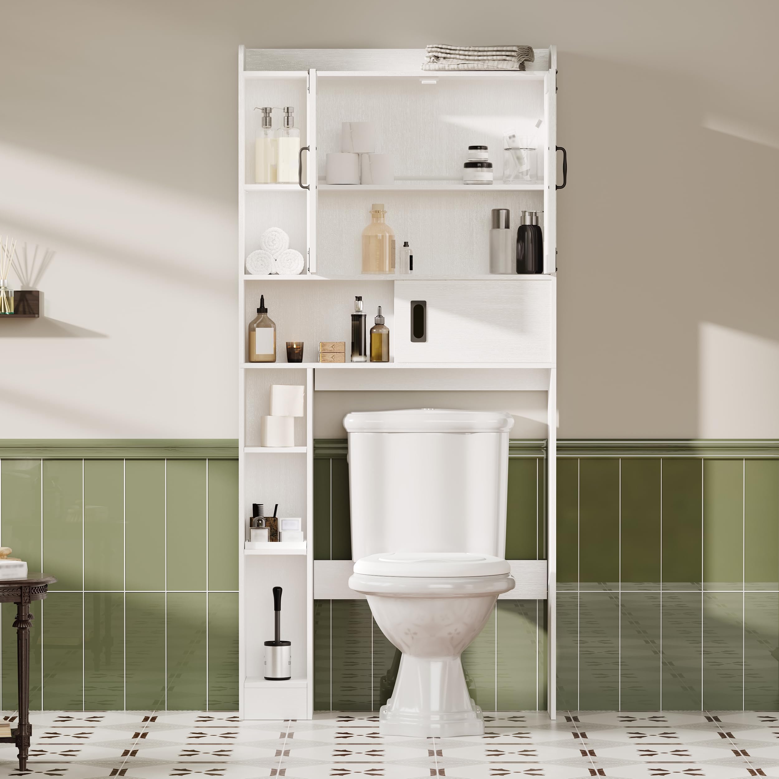 ChooChoo Over The Toilet Storage Cabinet, Farmhouse Bathroom Storage Cabinet with Sliding Door, Over Toilet Storage with Adjustable Shelves, Space-Saving, Antique White - Image 4