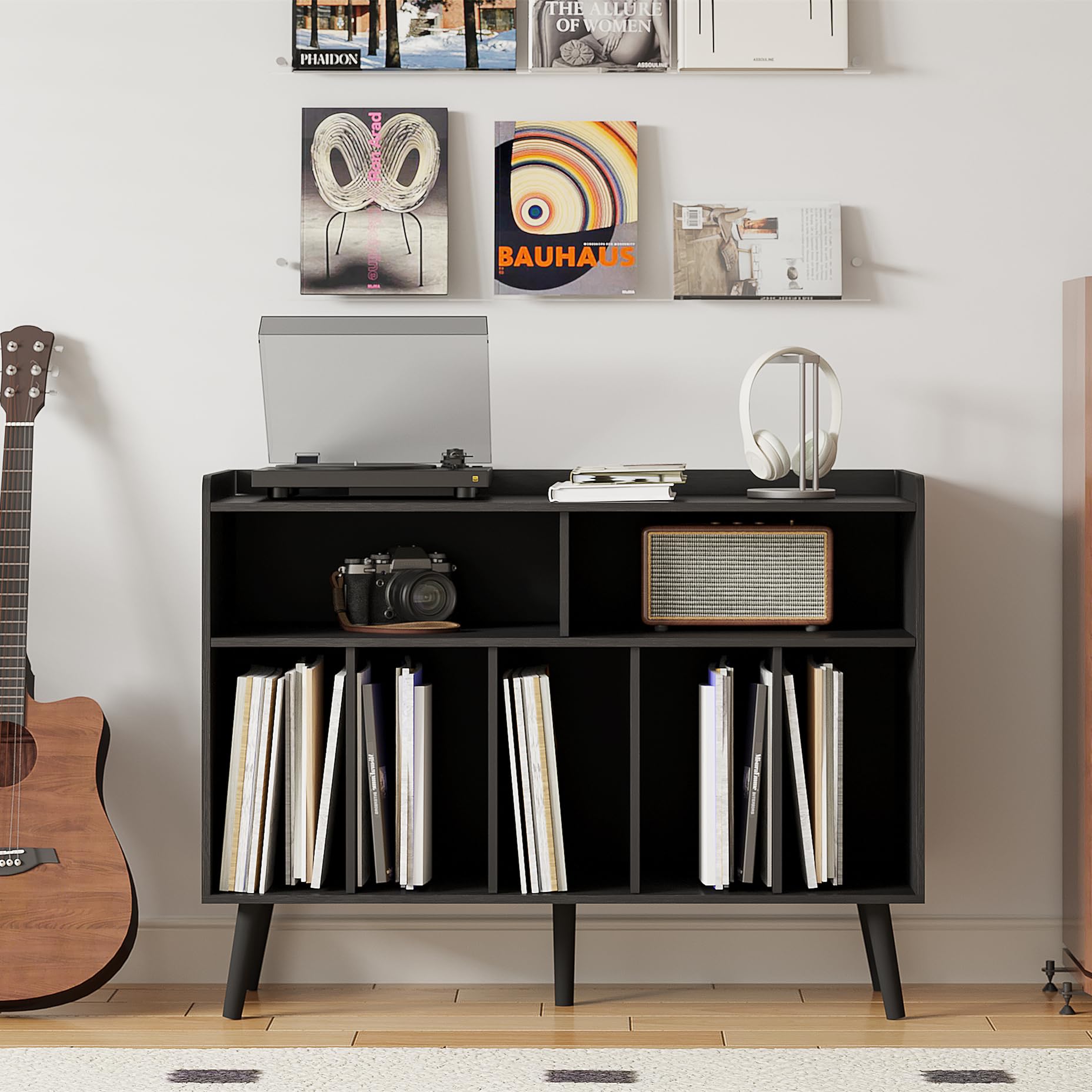 ChooChoo Record Player Stand, Turntable Stand with Vinyl Storage, Record Player Cabinet Up to 350 Albums, Cube Storage Organizer for Living Room, Black - Image 3