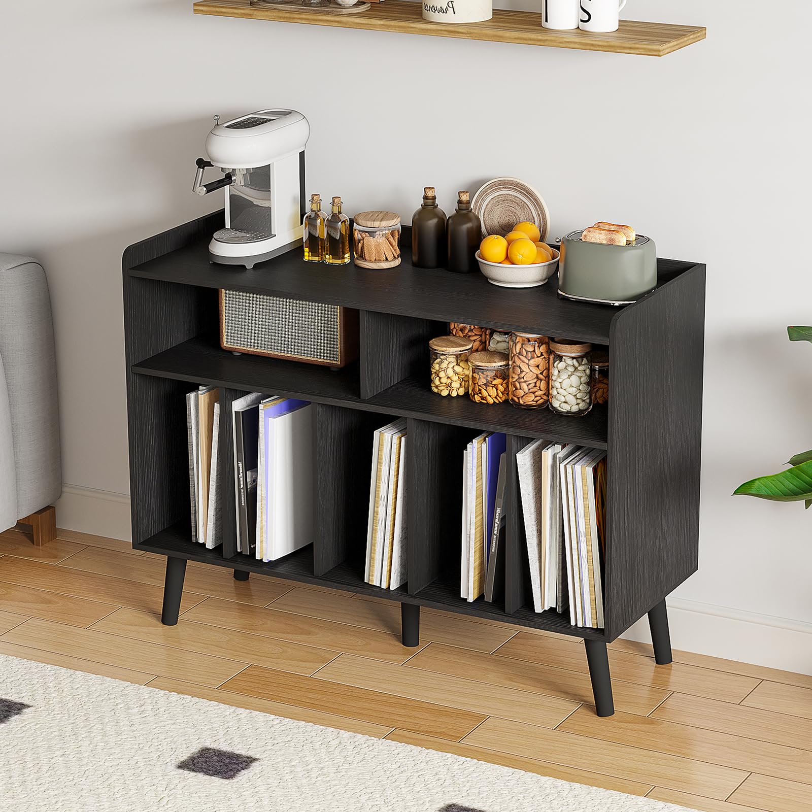 ChooChoo Record Player Stand, Turntable Stand with Vinyl Storage, Record Player Cabinet Up to 350 Albums, Cube Storage Organizer for Living Room, Black - Image 4