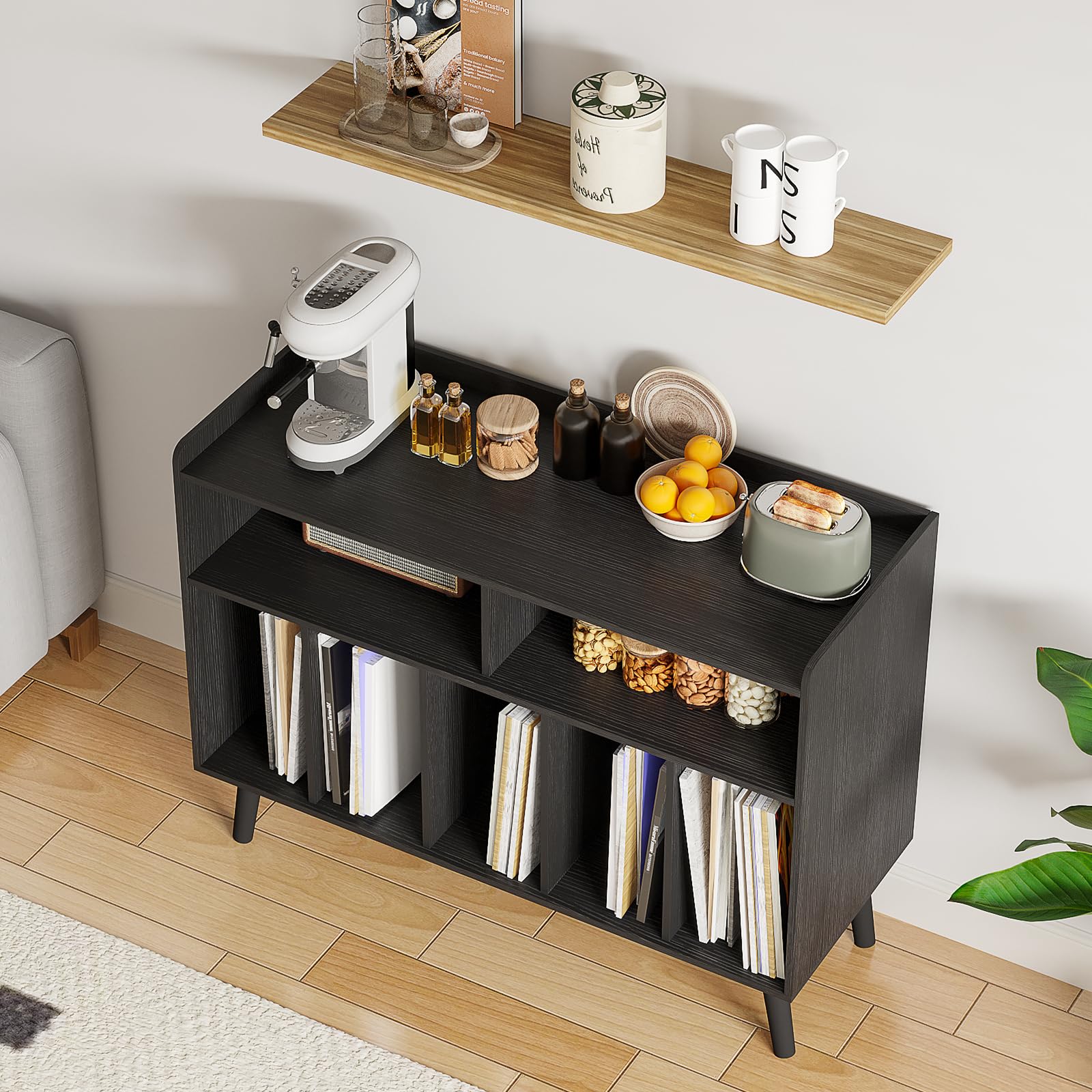 ChooChoo Record Player Stand, Turntable Stand with Vinyl Storage, Record Player Cabinet Up to 350 Albums, Cube Storage Organizer for Living Room, Black - Image 5