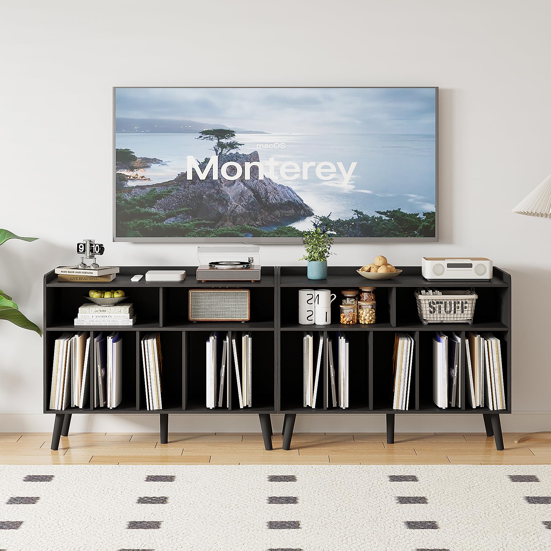 ChooChoo Record Player Stand, Turntable Stand with Vinyl Storage, Record Player Cabinet Up to 350 Albums, Cube Storage Organizer for Living Room, Black - Image 6