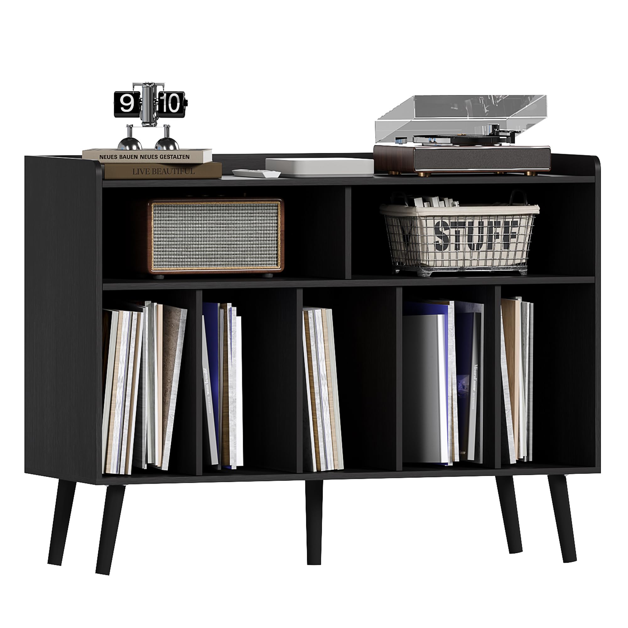 ChooChoo Record Player Stand, Turntable Stand with Vinyl Storage, Record Player Cabinet Up to 350 Albums, Cube Storage Organizer for Living Room, Black - Image 8