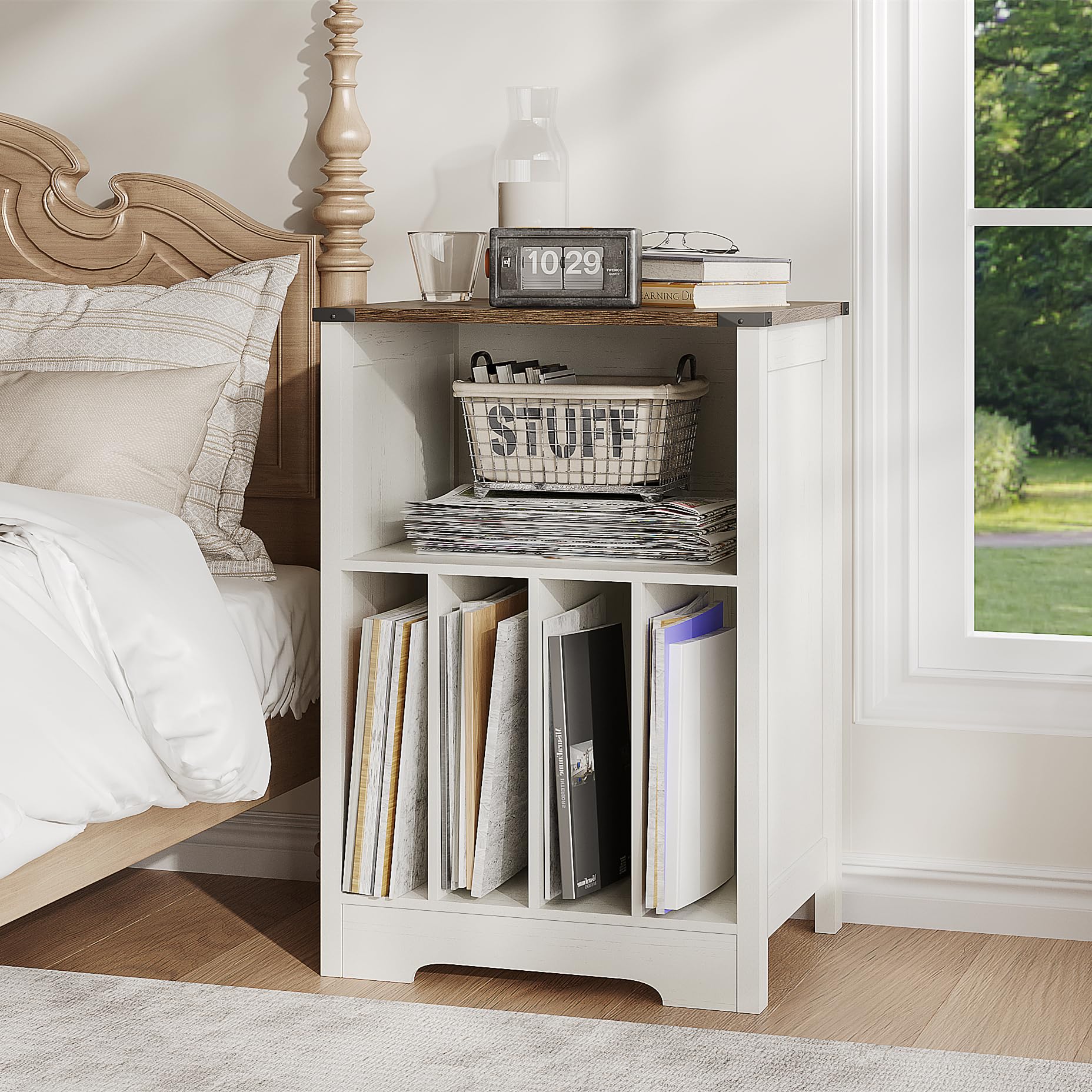 ChooChoo Record Player Stand, Vinyl Record Storage Cabinet, Turntable Stand Holds up to 160 Albums, Record Player Table Display Shelf for Living Room, Bedroom, Office, Rustic White - Image 5