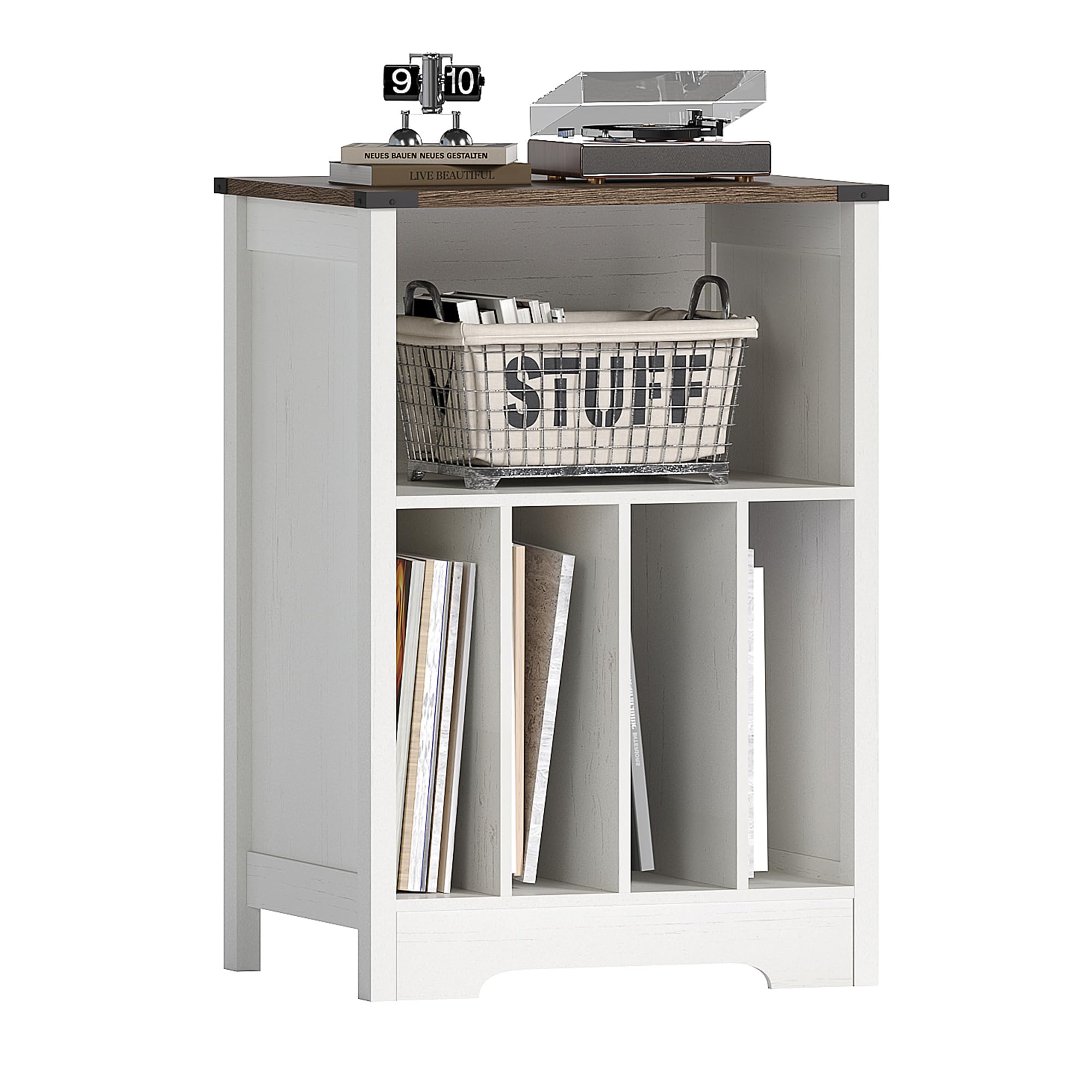 ChooChoo Record Player Stand, Vinyl Record Storage Cabinet, Turntable Stand Holds up to 160 Albums, Record Player Table Display Shelf for Living Room, Bedroom, Office, Rustic White - Image 8