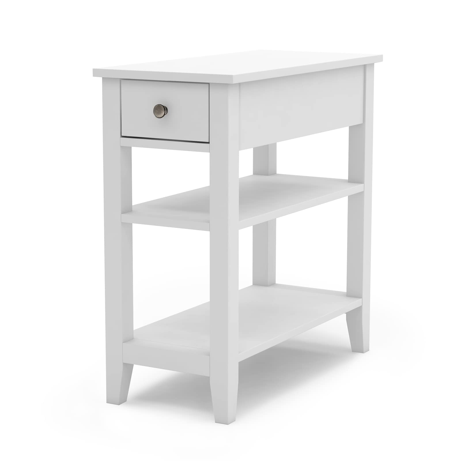 ChooChoo Side Table Living Room, Narrow End Table with Drawer and Shelf, 3-Tier Sofa End Table for Small Space, White - Image 5