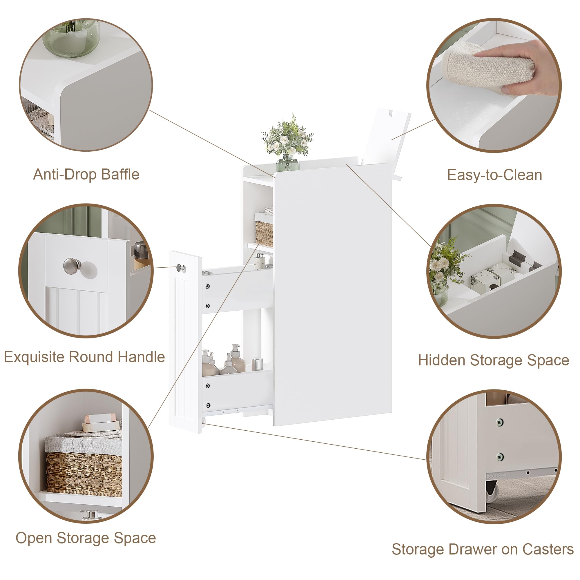 ChooChoo Slim Bathroom Storage Cabinet, Small Narrow Storage Organizer with Slide Out Drawers, Freestanding Toilet Paper Holder, Bathroom Cabinet for Small Places, White - Image 5