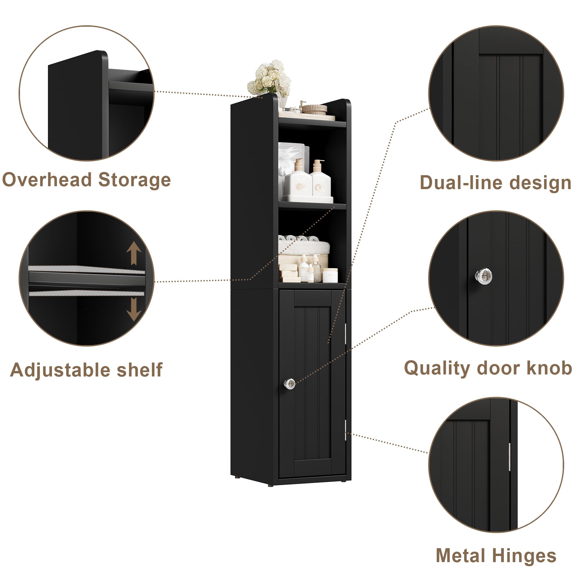 ChooChoo Small Bathroom Storage Cabinet, 7.1“W * 7.9”D Corner Floor Cabinet with Door and Adjustable Shelf, Narrow Toilet Paper Cabinets, Slim Bathroom Organizers for Small Spaces and Bathroom, Black - Image 5