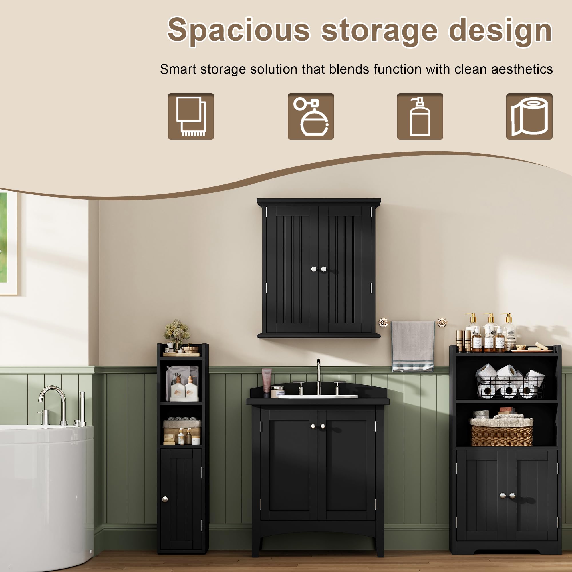 ChooChoo Small Bathroom Storage Cabinet, 7.1“W * 7.9”D Corner Floor Cabinet with Door and Adjustable Shelf, Narrow Toilet Paper Cabinets, Slim Bathroom Organizers for Small Spaces and Bathroom, Black - Image 6