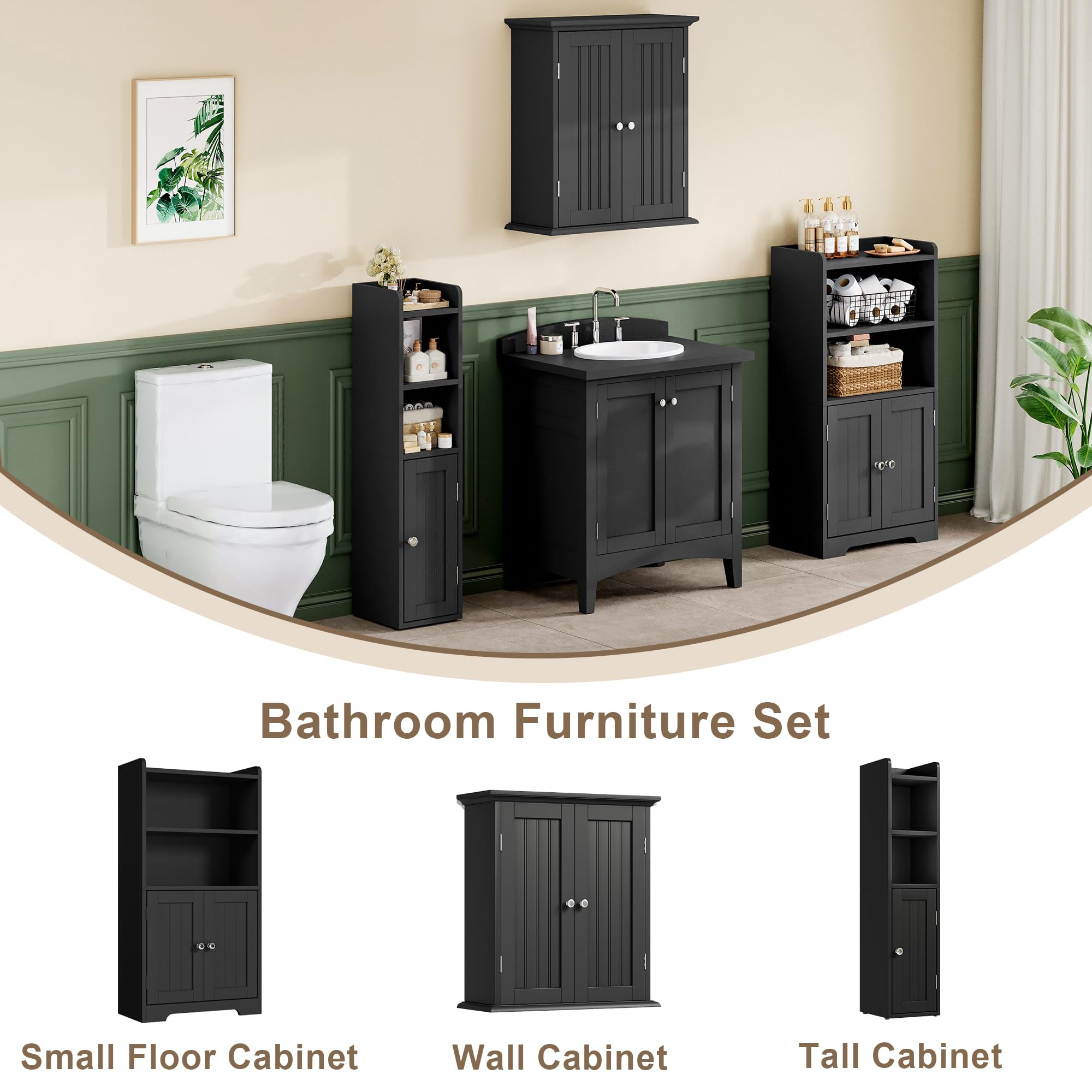 ChooChoo Small Bathroom Storage Cabinet, 7.1“W * 7.9”D Corner Floor Cabinet with Door and Adjustable Shelf, Narrow Toilet Paper Cabinets, Slim Bathroom Organizers for Small Spaces and Bathroom, Black - Image 7