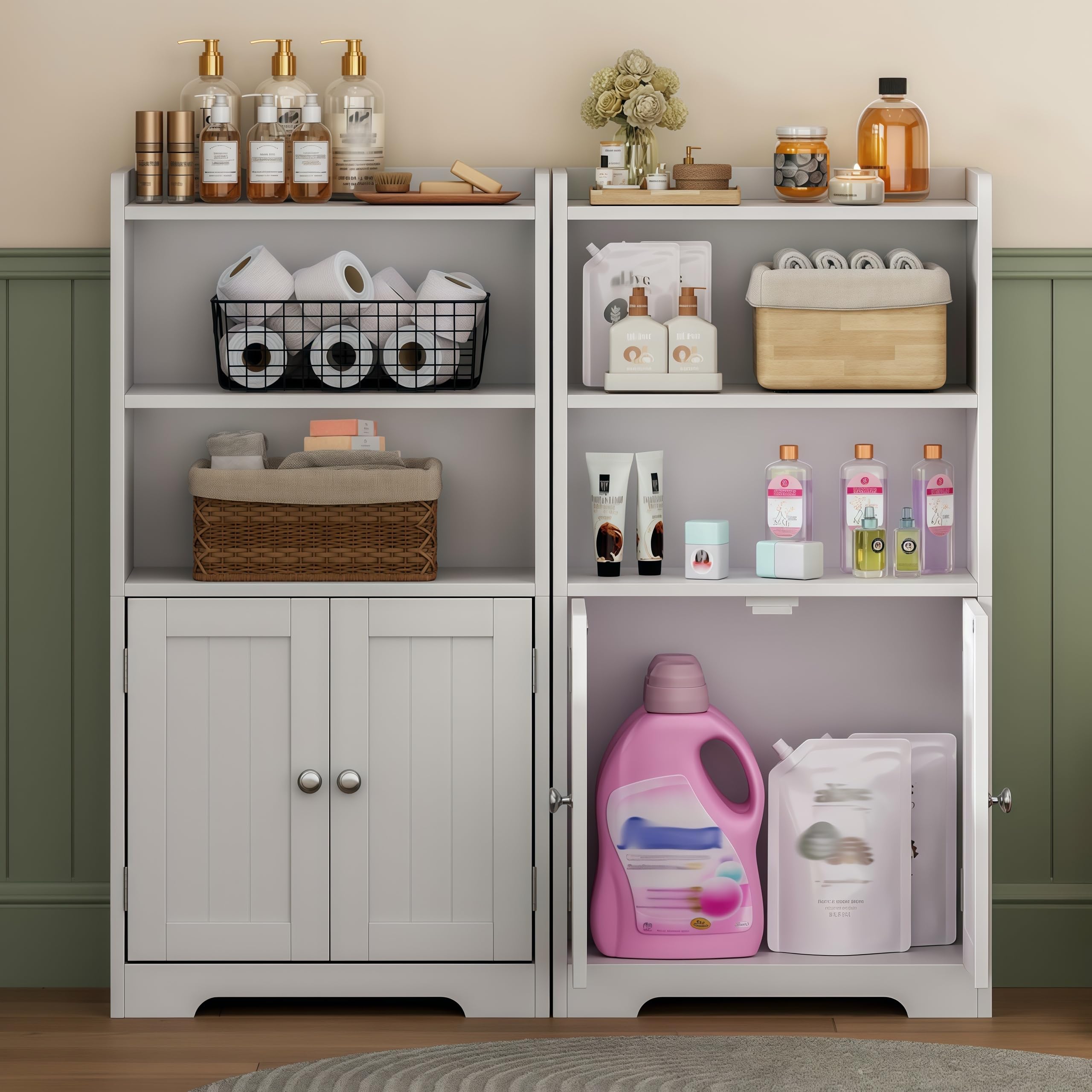 ChooChoo Small Bathroom Storage Cabinet, Narrow Toilet Paper Cabinet with 2 Door and Shelves, Freestanding Bathroom Floor Cabinet and Organizers for Small Spaces, 7.8" D * 15.7" W * 30.7" H, White - Image 3