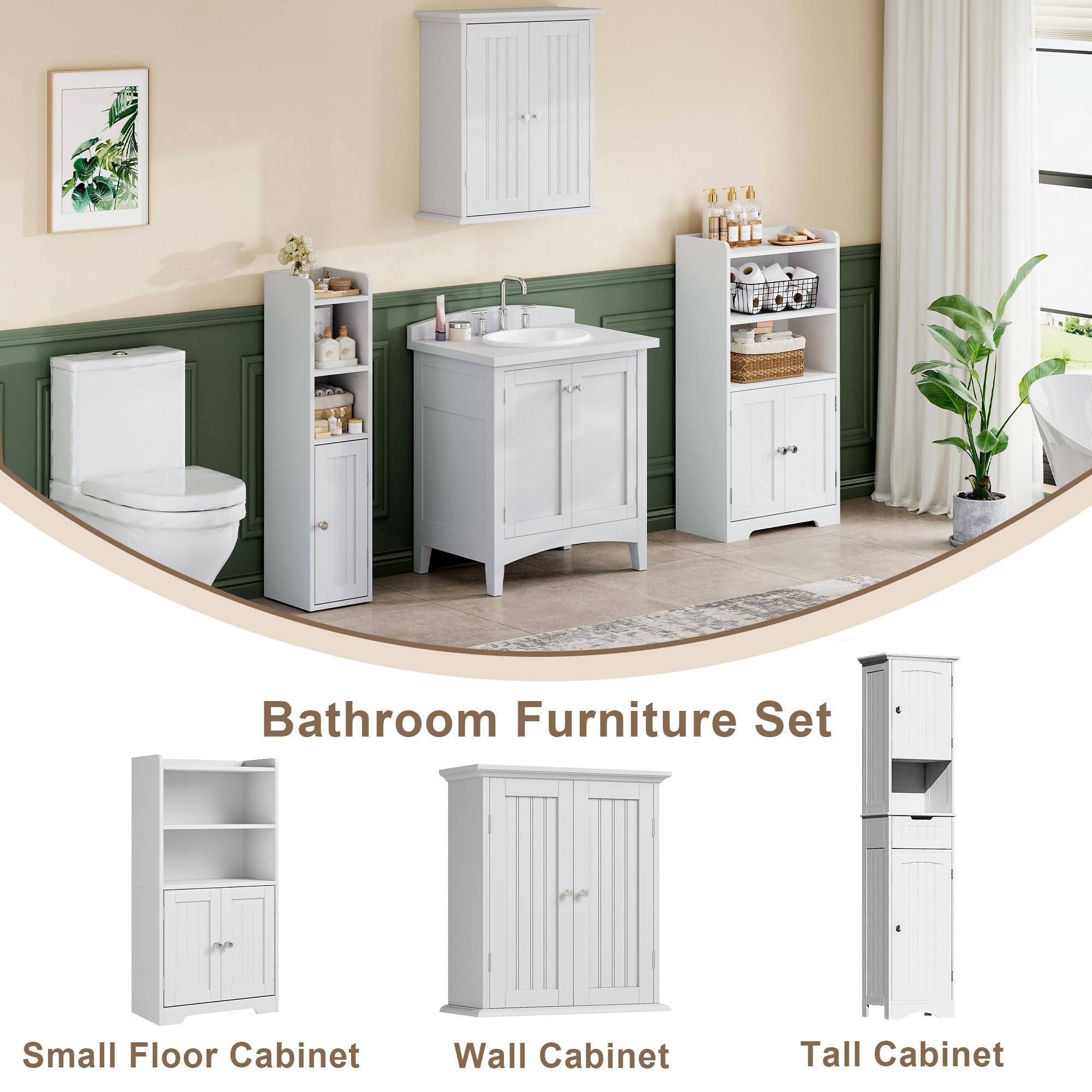 ChooChoo Small Bathroom Storage Cabinet, Narrow Toilet Paper Cabinet with 2 Door and Shelves, Freestanding Bathroom Floor Cabinet and Organizers for Small Spaces, 7.8" D * 15.7" W * 30.7" H, White - Image 6