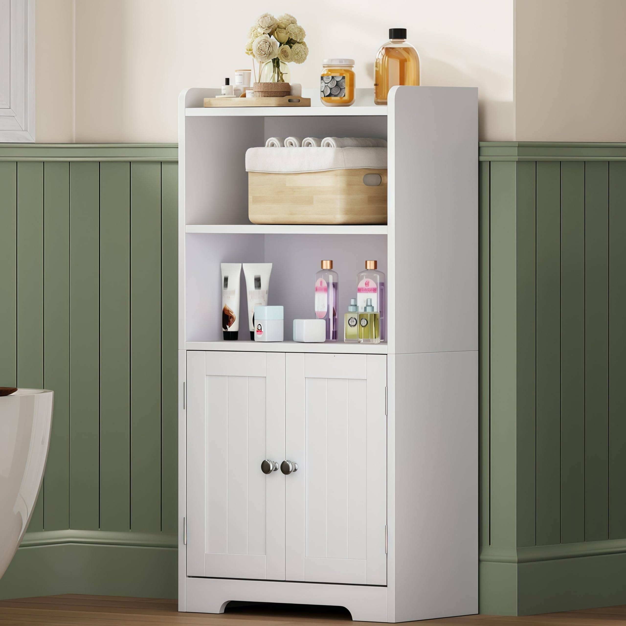 ChooChoo Small Bathroom Storage Cabinet, Narrow Toilet Paper Cabinet with 2 Door and Shelves, Freestanding Bathroom Floor Cabinet and Organizers for Small Spaces, 7.8" D * 15.7" W * 30.7" H, White - Image 7