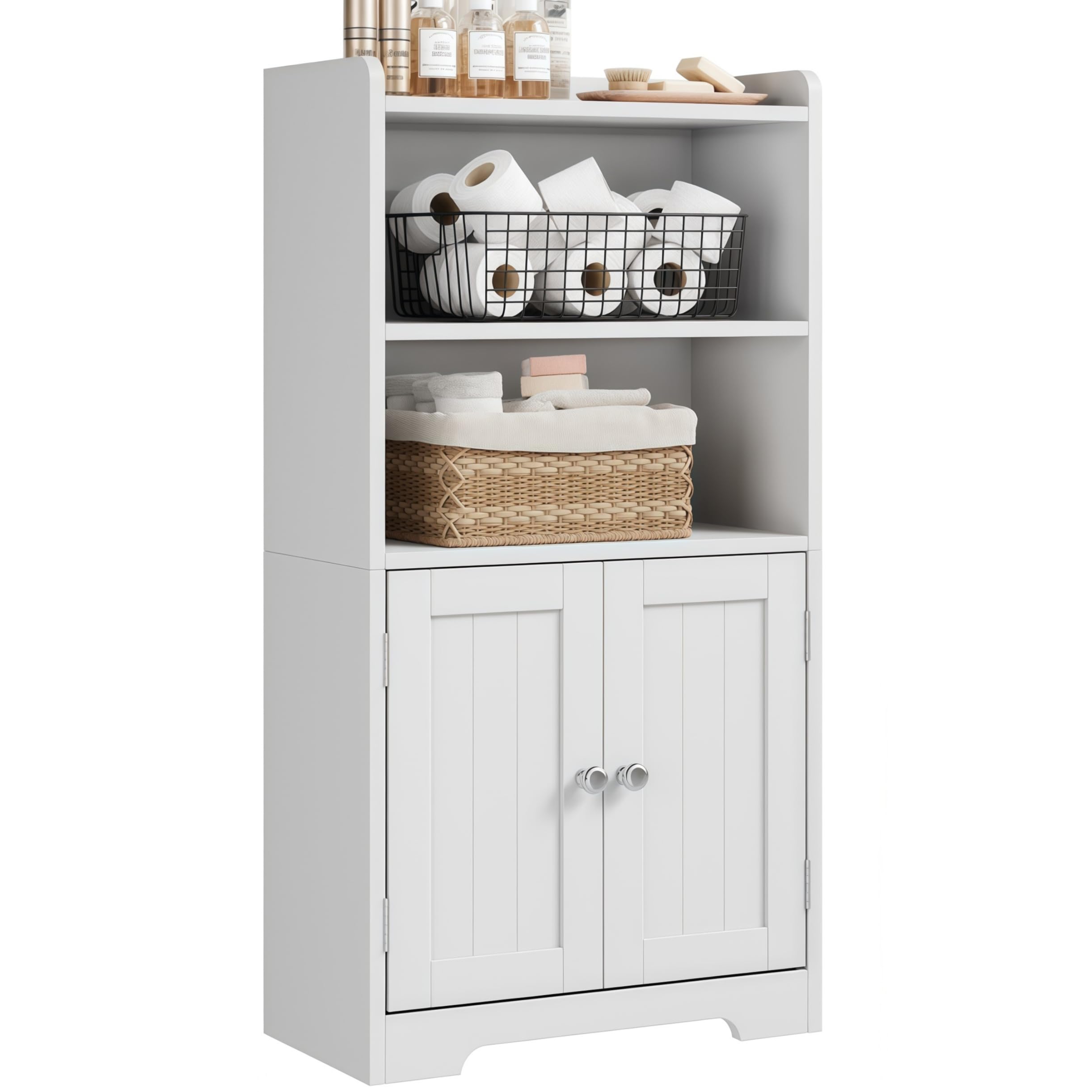 ChooChoo Small Bathroom Storage Cabinet, Narrow Toilet Paper Cabinet with 2 Door and Shelves, Freestanding Bathroom Floor Cabinet and Organizers for Small Spaces, 7.8" D * 15.7" W * 30.7" H, White - Image 8