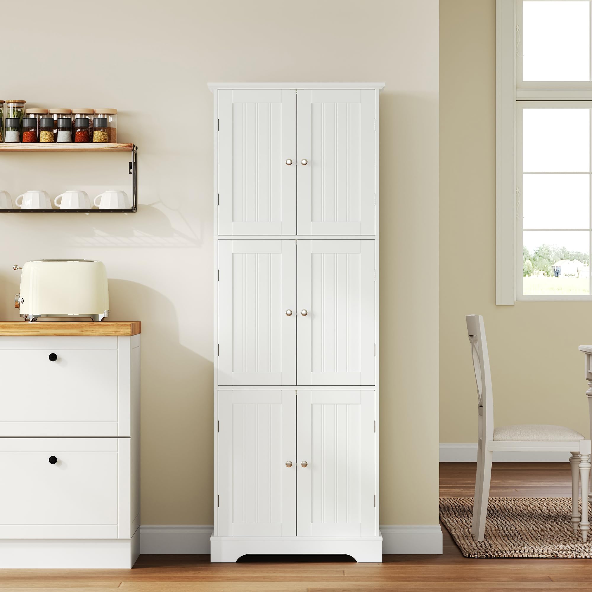 ChooChoo Tall Bathroom Storage Cabinet with 6 Doors, Freestanding Floor Cabinet with Adjustable Shelves, White Pantry Cabinet for Bathroom, Kitchen, Laundry Room - Image 6