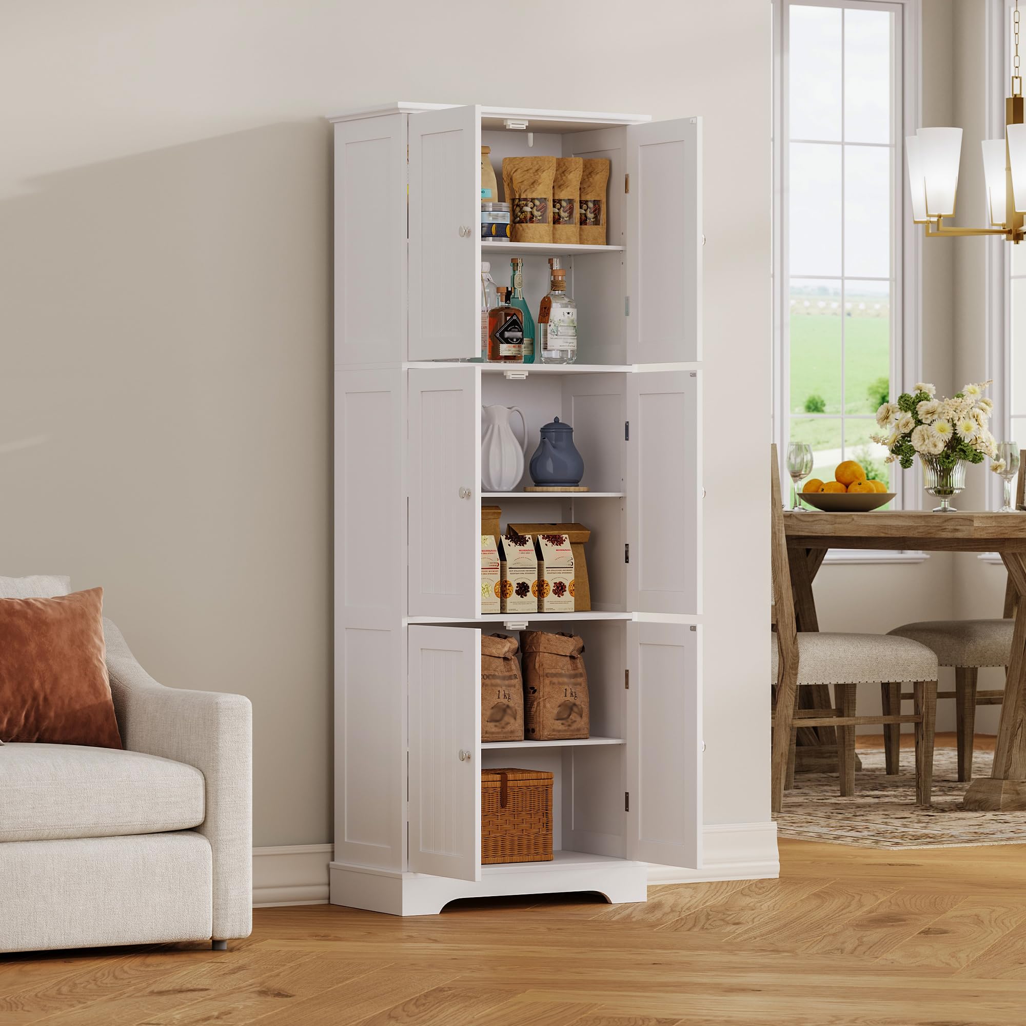 ChooChoo Tall Bathroom Storage Cabinet with 6 Doors, Freestanding Floor Cabinet with Adjustable Shelves, White Pantry Cabinet for Bathroom, Kitchen, Laundry Room - Image 8