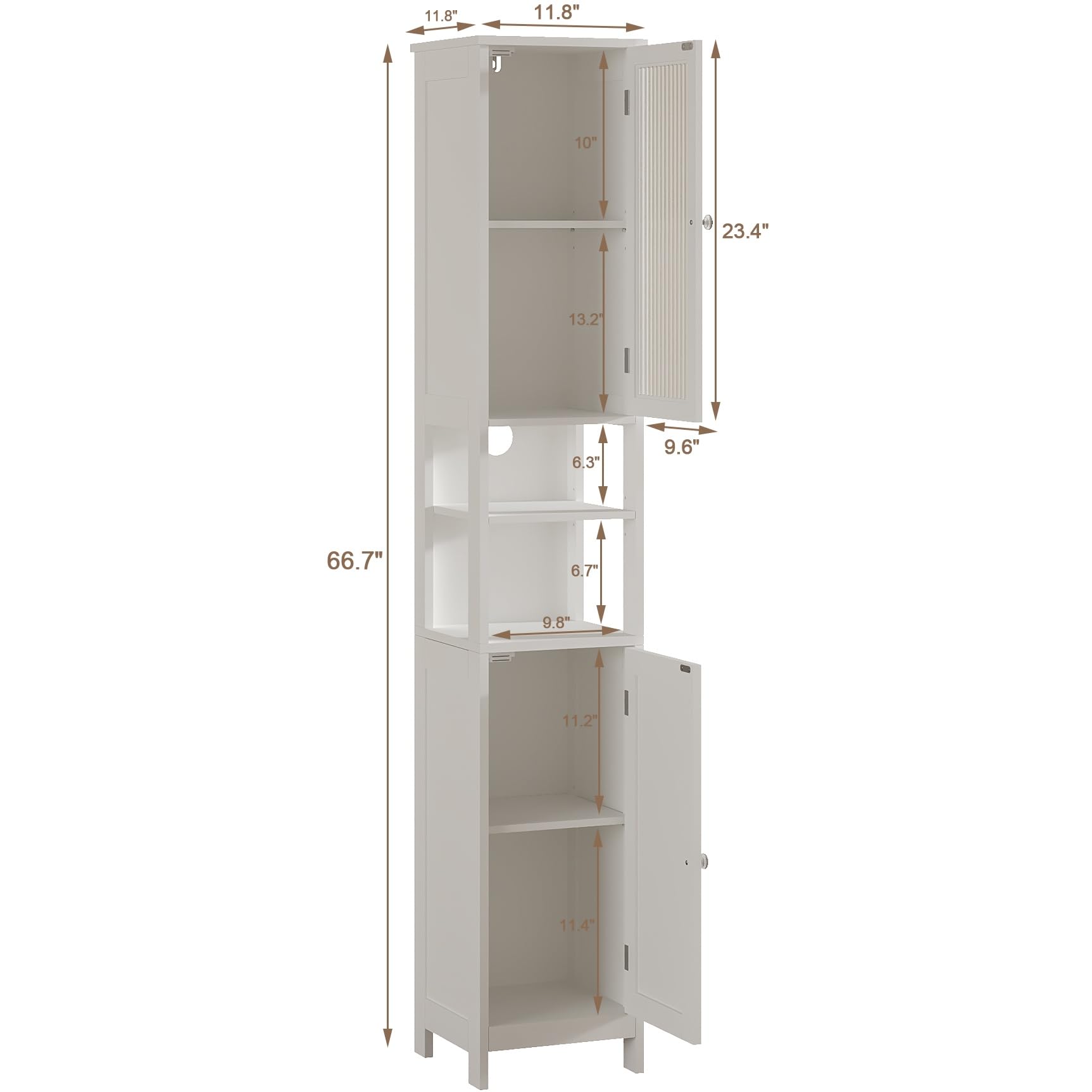 ChooChoo Tall Bathroom Storage Cabinet with Light, 5-Tier Narrow Bathroom Cabinet with 2 Doors, Slim Storage Linen Cabinet Freestanding with Adjustable Shelves for Space Saving, White - Image 3