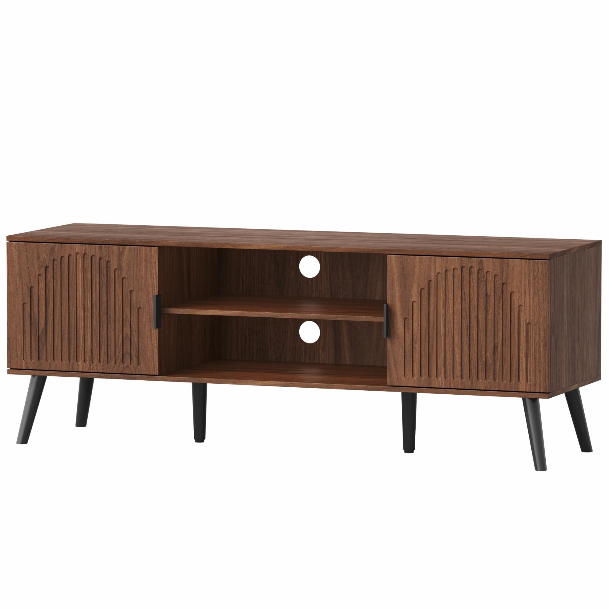 ChooChoo TV Stand for 55/60 Inch TV, Mid Century Modern TV Stand, Entertainment Center with Storage Cabinet and Open Shelves, TV Console Table Media Cabinet for Living Room, and Bedroom, Walnut - Image 9