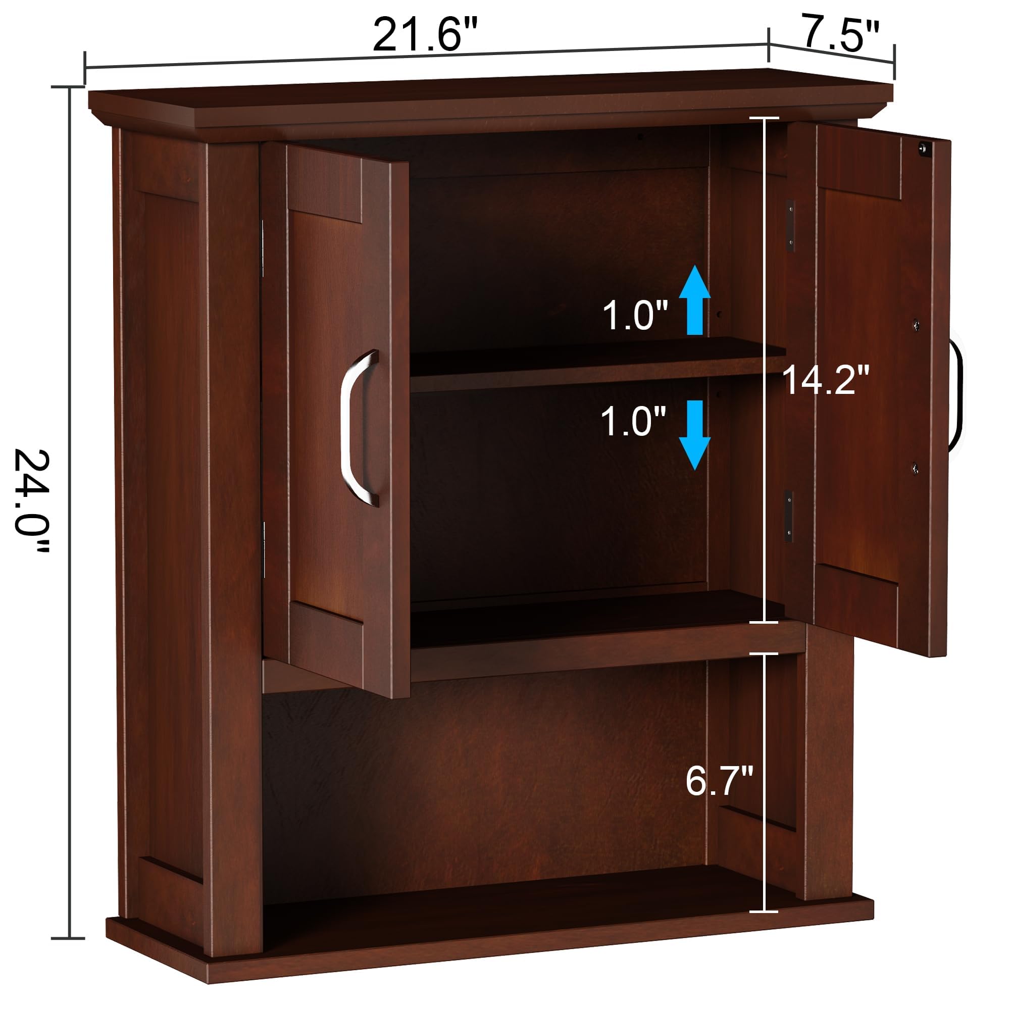 ChooChoo Wood Wall Cabinet with Doors, Medicine Cabinet with Adjustable Shelves Over The Toilet, Rustic Cabinet Wall Mounted for Bathroom, Kitchen, Living Room, Dark Cherry - Image 3