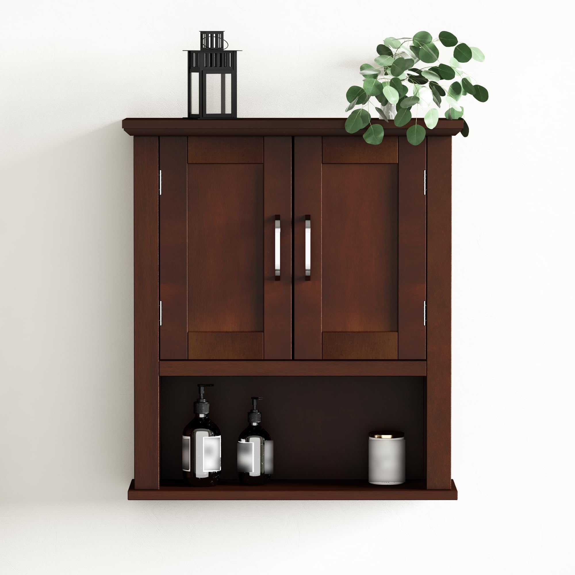 ChooChoo Wood Wall Cabinet with Doors, Medicine Cabinet with Adjustable Shelves Over The Toilet, Rustic Cabinet Wall Mounted for Bathroom, Kitchen, Living Room, Dark Cherry - Image 5